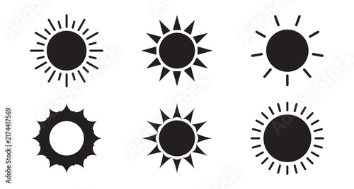 Set of sun icons in solid. Ideal for weather apps, nature graphics, and summer themes. Clean, minimal, editable vector design. Icons, vector, symbols.