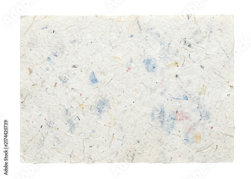 Handmade Recycled Paper Cutout with Subtle Blue Fiber Texture on Transparent Background