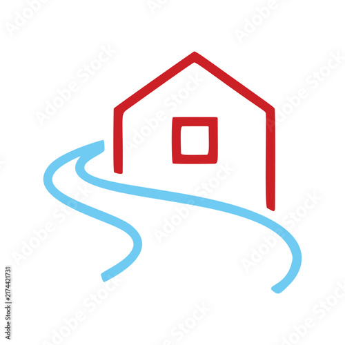 Red House With Blue Road