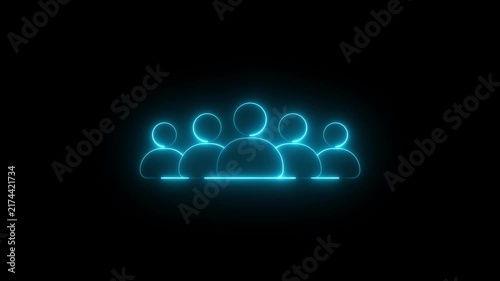 Group of people icons animation appearing on screen white background motion. neon glowing team icon