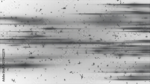 Abstract monochrome halftone pattern with horizontal streaks and digital noise texture effect