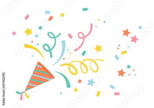 Party cracker illustration. Cute party popper isolated confetti explosion firecrackers celebration vector