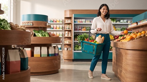 Woman shopping for fresh produce in a modern grocery store