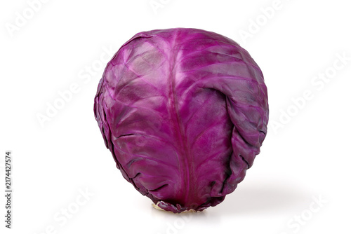 Whole fresh red cabbage isolated on white background.