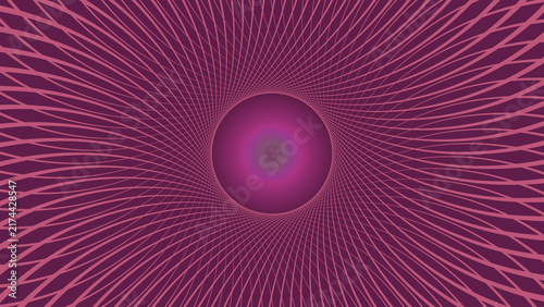 Futuristic Pink Wireframe Tunnel with Glowing Purple Sphere