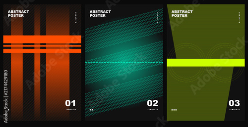 Set of three modern abstract geometric poster design templates on transparent background