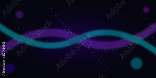 Abstract glowing teal and purple dotted wave lines digital background on transparent background