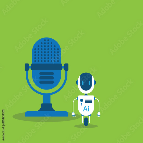 Artificial Intelligence Broadcasting Concept with Robot and Microphone for Modern Media
