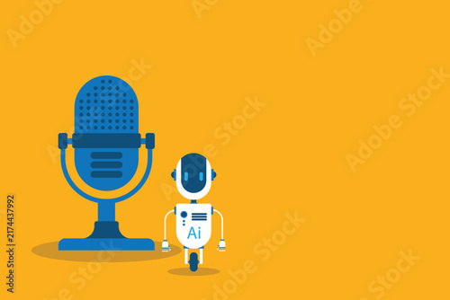 Conversational AI Robot Concept with Microphone for Intelligent Voice Interaction
