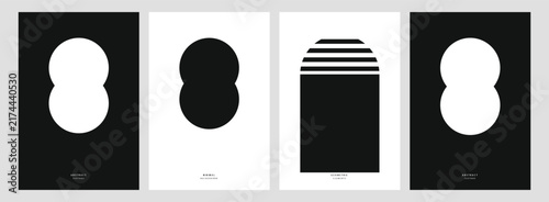 Minimalist Geometric Black and White Wall Art Poster Set Featuring Abstract Bauhaus Inspired Shapes and Modern Graphic Design Elements