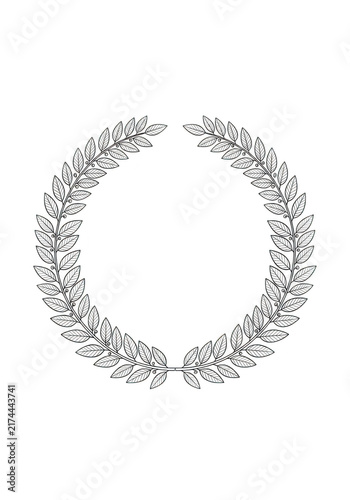 Black laurel wreath icon with circular leaves for award victory symbol and emblem design isolated on transparent background