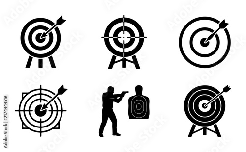 Target Icons Set: Bullseye, Aim, Accuracy, Shooting Range, Precision, Goal Achievement Vector Graphics