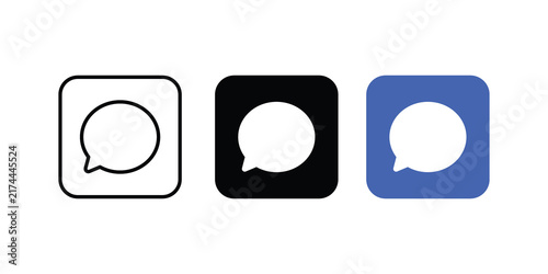 Chat Message Bubble Icon Set, Messaging App Speech Bubbles in Black, White and Blue