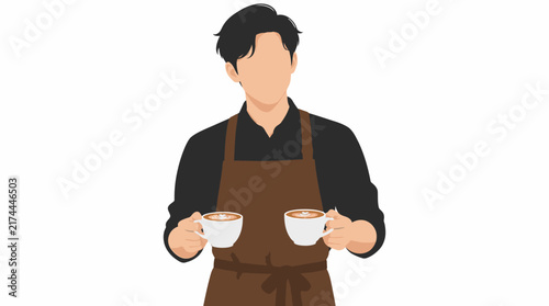 Barista serving coffee beverages with latte art flat illustration