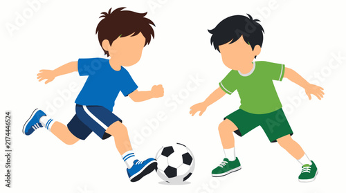 Children playing soccer game actively outdoors illustration
