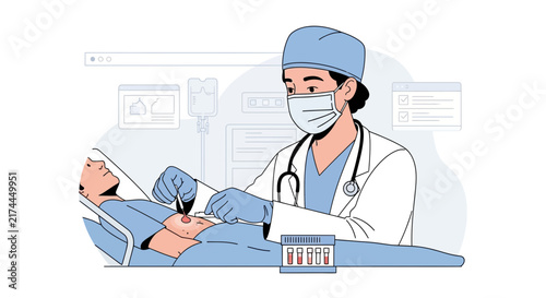 Medical Procedure Illustration Depicting A Surgeon Performing Examination On A Patient
