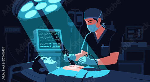 Medical Procedure Illustration Depicting a Doctor Performing Surgery on a Patient