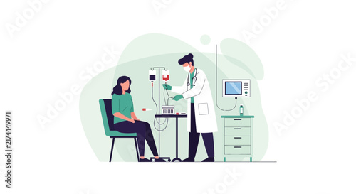 Medical Procedure Illustration Depicting Healthcare and Patient Care in a Clinic