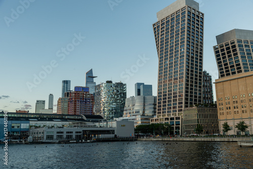 Beautiful Chelsea waterfront and Hudson Yards vista after sunset in summer, Manhattan, New York City