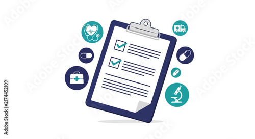 Medical Planning and Healthcare Overview Featuring Checklist, Icons, and Modern Design