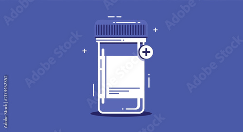 Medical Prescription Bottle Illustration With Blue Background Plus Sign Design Concept