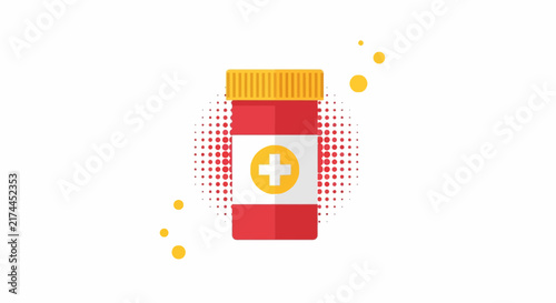 Medical Prescription Bottle Illustration with Cross Symbol Representing Medicines and Treatment