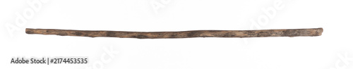 Old crooked wooden stick isolated on white background