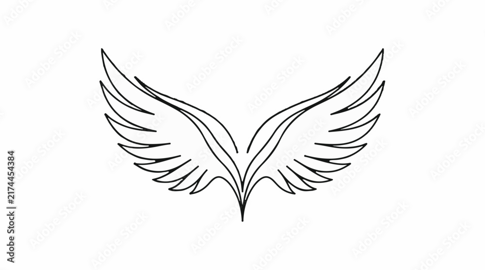 Fototapeta premium Minimalist black line art illustration of a pair of bird wings