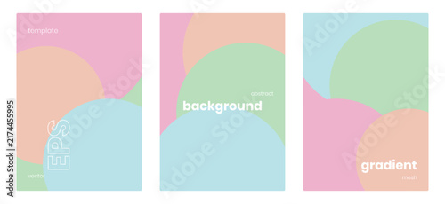 Abstract background template with colorful geometric shapes in soft pastel green, blue, and pink for web design.