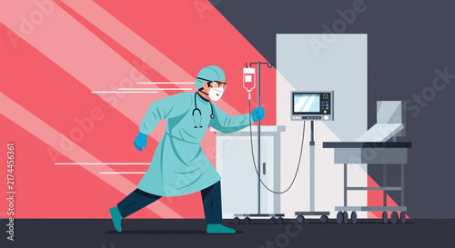 Medical Personnel Rushing Towards An Emergency Patient in Hospital With Speed