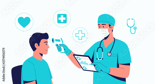 Medical Personnel Take The Temperature Of A Patient For Checkup or Examination Process