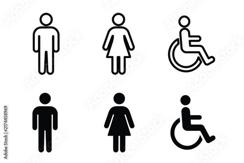 Foto Accessibility icons with male, female, and wheelchair user silhouettes for inclu