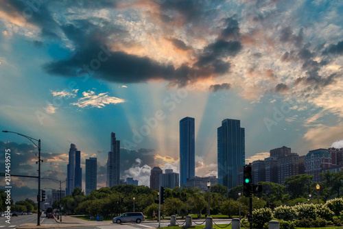 Skyscrapers and office buildings in the skyline in Chicago Illinois USA