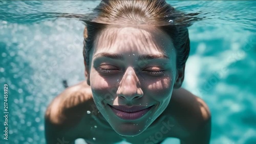 Smiling person underwater in a pool enjoying a warm day