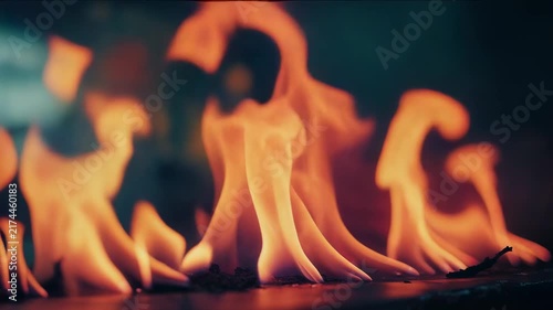Fire flames dance in close view during nighttime