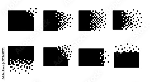 Foto Pixel Dissolve Effect Vector Icons, Digital Glitch Transition Elements, Data Fra