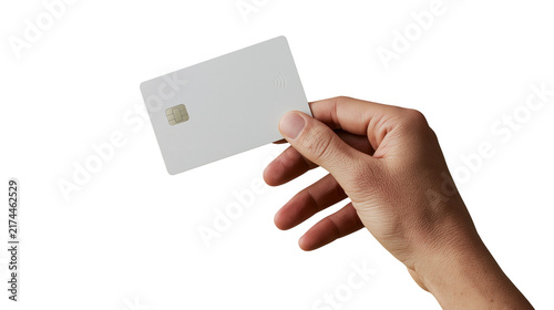 фотографія Isolated hand holding a clean white payment card with chip, modern financial tra