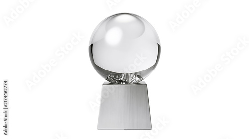 Obraz na płótnie Isolated glistening clear crystal ball on a modern brushed metal tapered stand, elegant object