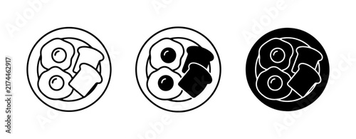 Breakfast Icons: Fried Eggs and Toast, Simple Line Art and Silhouette Styles