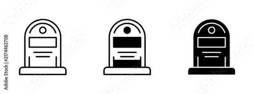 Tombstone Icon Set: Gravestone, Memorial, Cemetery, Death, Funeral, RIP, Vector Graphics