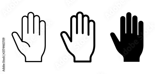 Set of Three Hand Icons: Outline, Filled Outline, and Solid Black, Vector Graphics