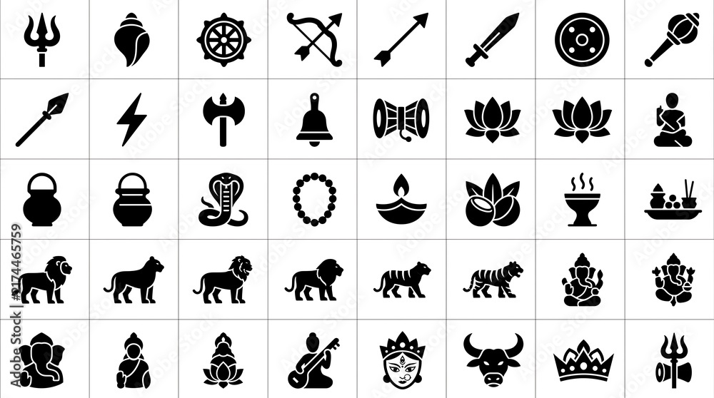 Naklejka premium Durga puja Icons for Hindu Festival Celebrations