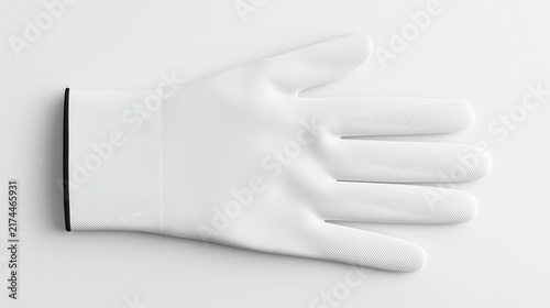 Single rubber cleaning glove laid flat highlights a simple, practical household tool designed to protect hands during cleaning and everyday maintenance tasks.
