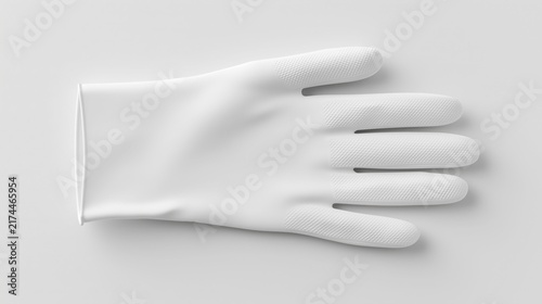 Single rubber cleaning glove laid flat highlights a simple, practical household tool designed to protect hands during cleaning and everyday maintenance tasks.
