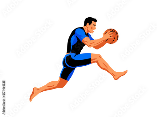 Athletic Man Jumping With Basketball For Sport Lifestyle