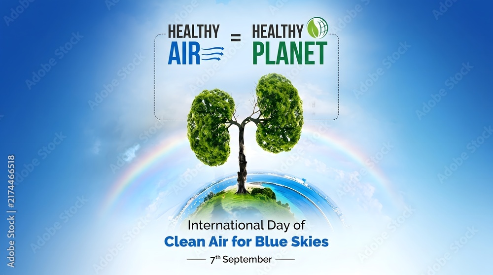 Obraz premium Healthy air equals healthy planet concept with tree with Tree lungs globe rainbow text about clean air
