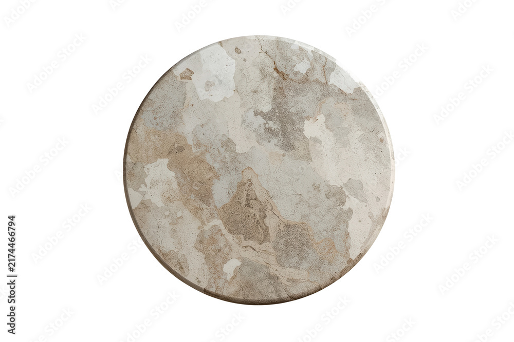 Fototapeta premium Round beige marble stone disc with weathered mottled texture