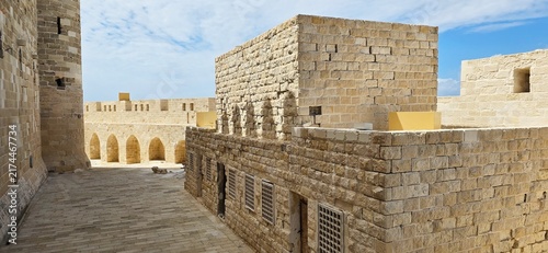 Interior Building inside The Citadel of Qaitbay, a 15th-century defensive fortress located on the Mediterranean sea coast, on Pharos Island in Alexandria, Egypt. 