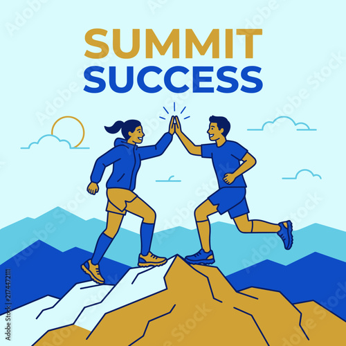 Ascending To Peak Achievement With High Five Celebration