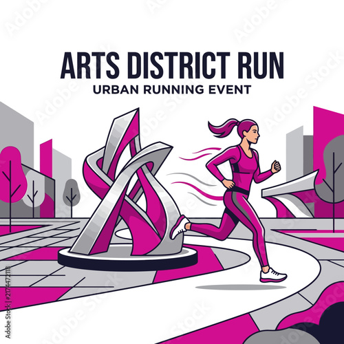 Arts District Urban Running Event Festival Illustration Woman Jogging